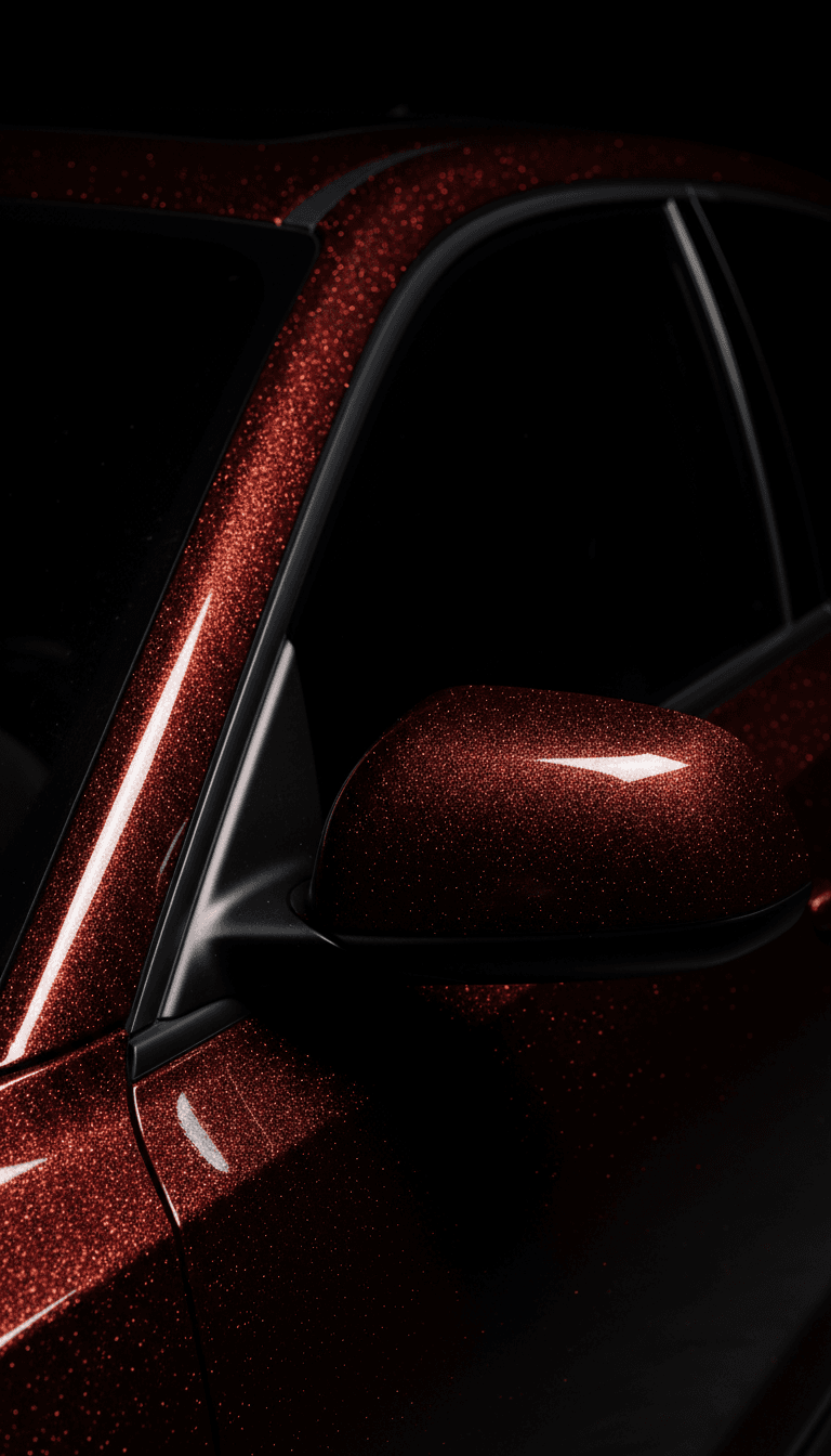 Custom metallic paint finish close-up on a door panel