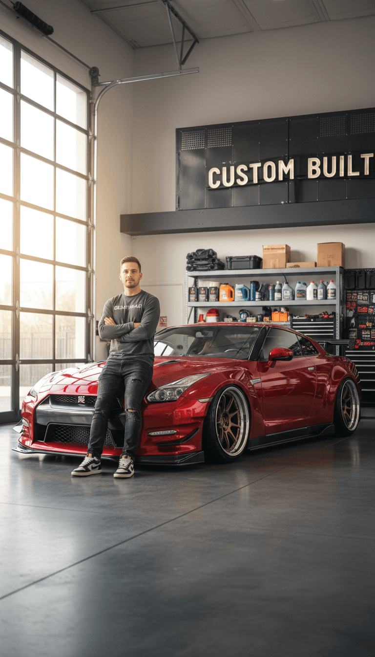 Completed modified car with body kit on road