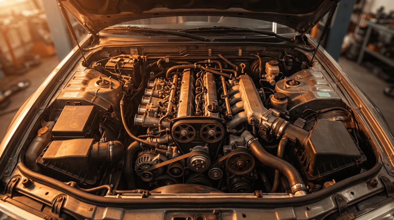 Polished engine bay with aftermarket intake installed